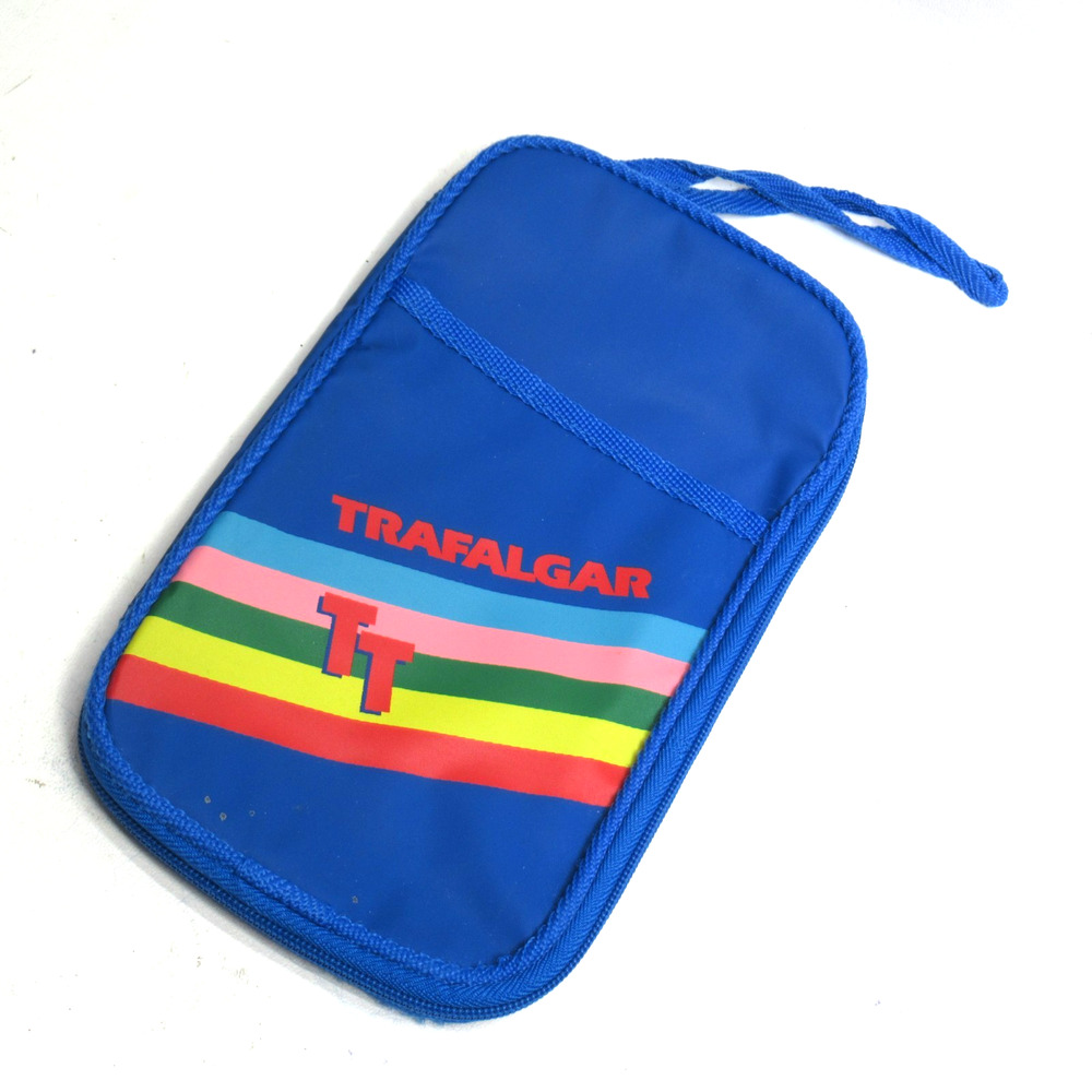 Trafalgar Travel Document Wallet Blue Rainbow Stripe Wristlet Strap Passport ID